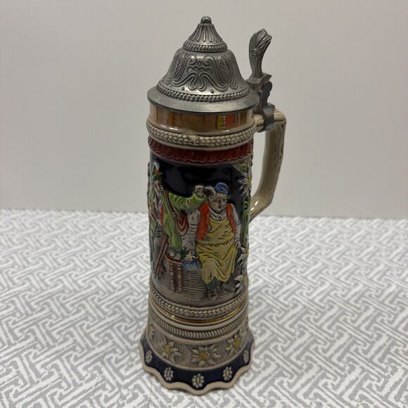 Gerz Other - Vtg Gerz German Beer Stein 11.5" 1L Mapsa Swiss Music Box Trink Trink Pewter EUC